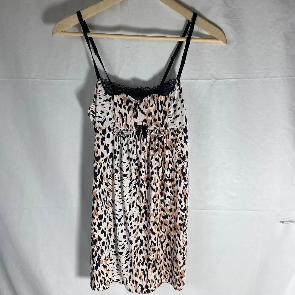 Betsey Johnson Intimates Leopard Print Square Neck Chemise Sz‎ S